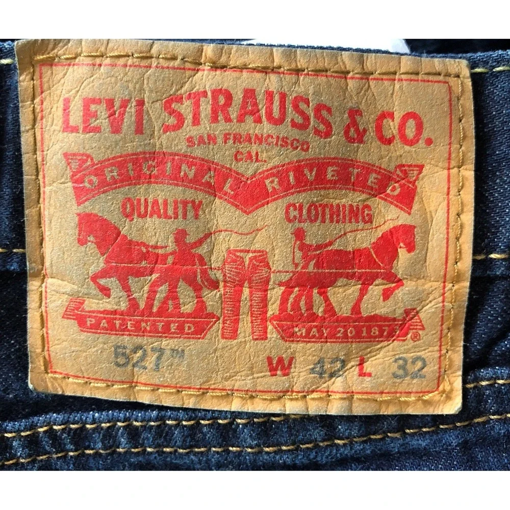 Levi's 527 Jeans Blue Slim Boot Cut Stretch Denim Dark Wash Mens 42x32 Measured